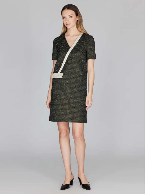 Mi Jong Lee Metallic Tweed Short Sleeve Shift Dress