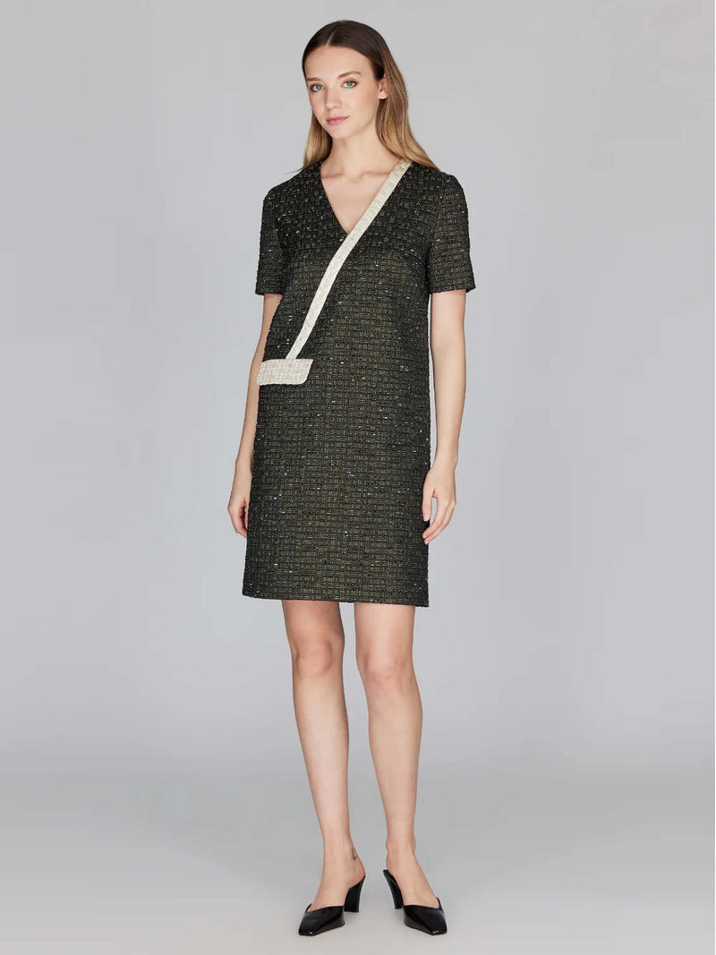 Mi Jong Lee Metallic Tweed Short Sleeve Shift Dress