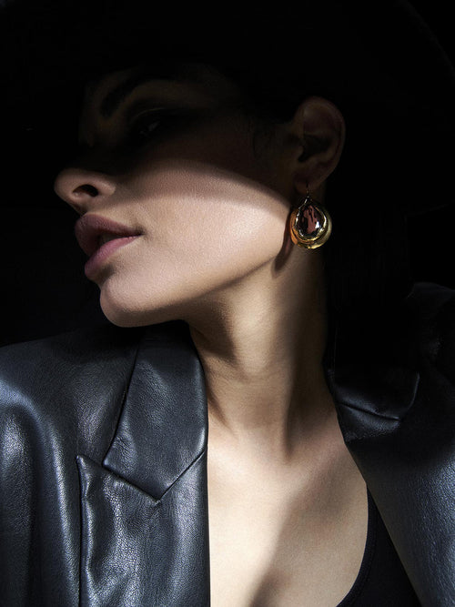 Thot Gioielli Gold Plated Brass Earrings with Rhinestones