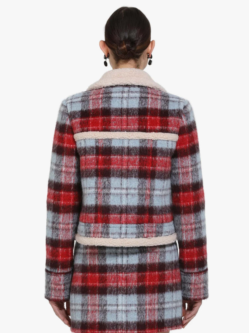 N&deg;21 Checked Jacket with Shearling Trim