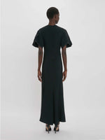 Victoria Beckham Gathered V-Neck Midi Dress