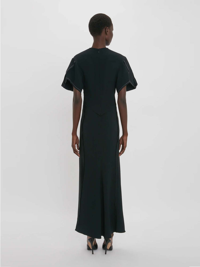 Victoria Beckham Gathered V-Neck Midi Dress
