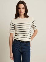 Patrick Assaraf Short Sleeve Cupro Stripe Sweater