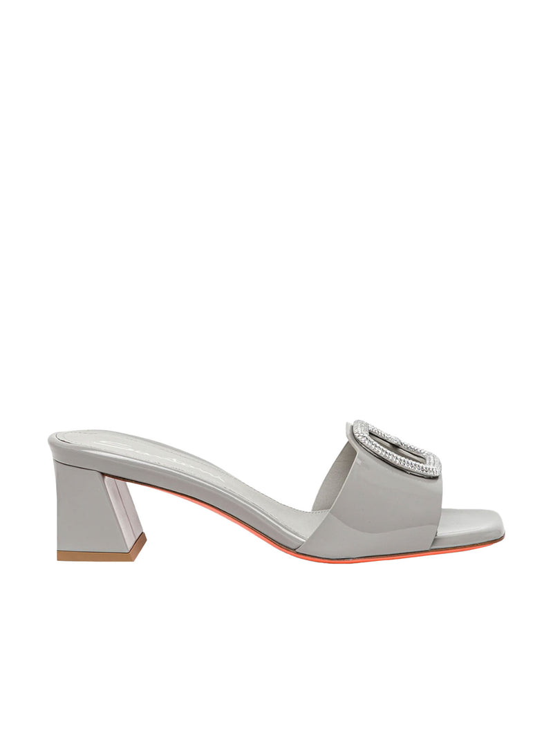 Santoni Marta Patent Crystal-Buckle Mules