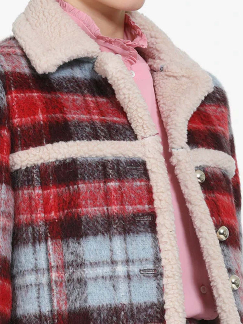 N&deg;21 Checked Jacket with Shearling Trim