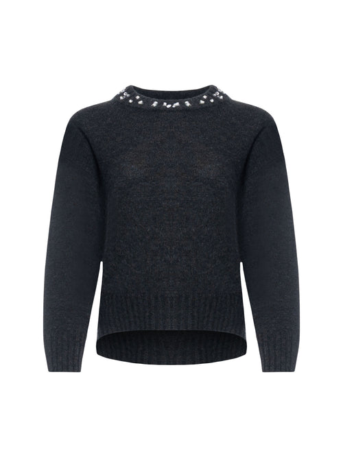 Repeat Oversized Knit Sweater with Rhinestone Detail