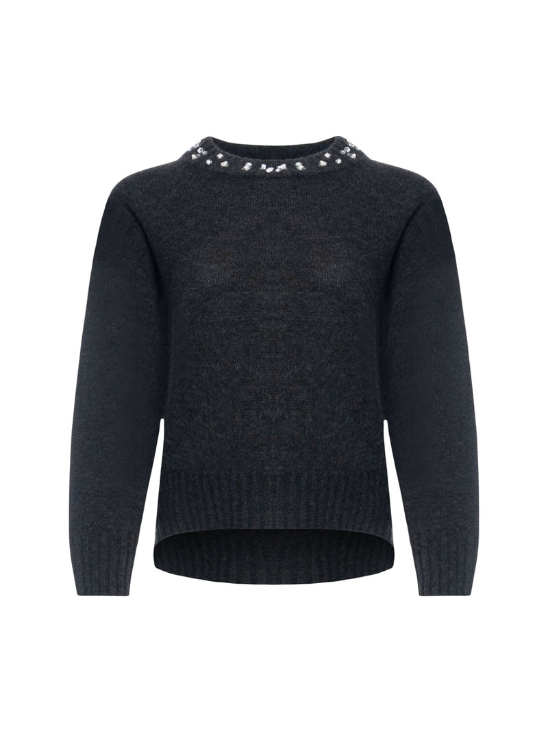 Repeat Oversized Knit Sweater with Rhinestone Detail