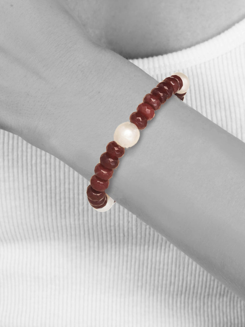 Margo Morrison Faceted Red Jade, White Baroque Pearl Bracelet