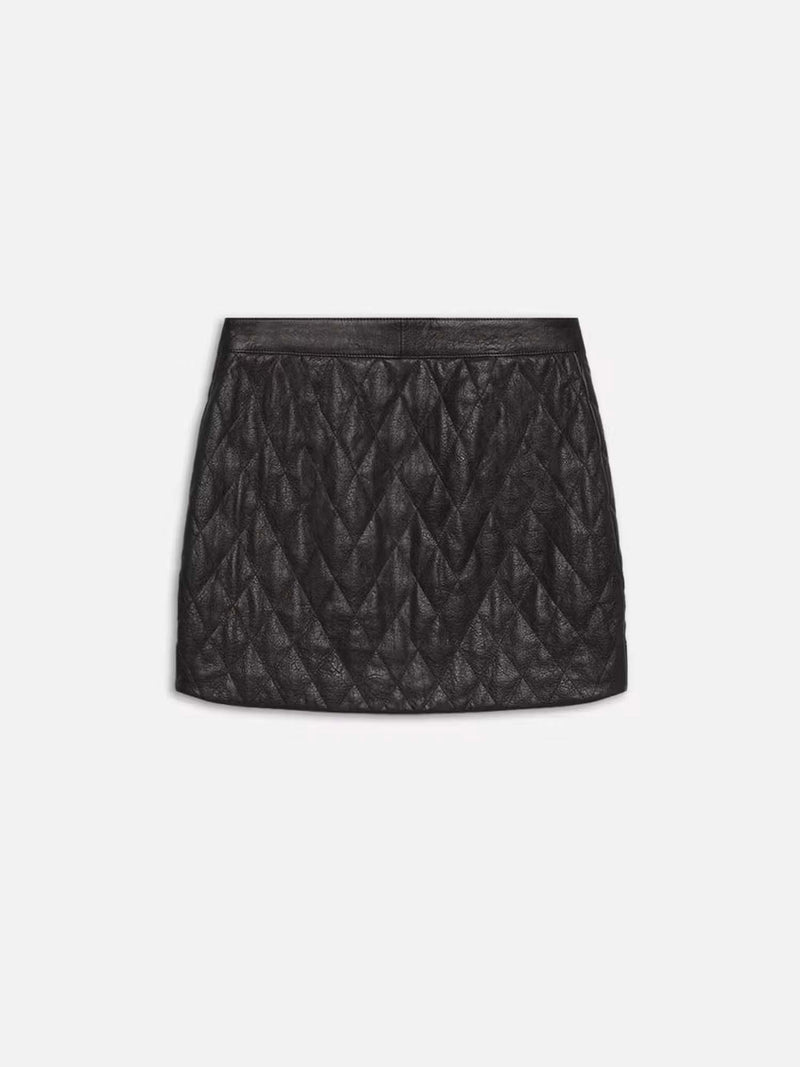 Frame Quilted Leather Skirt