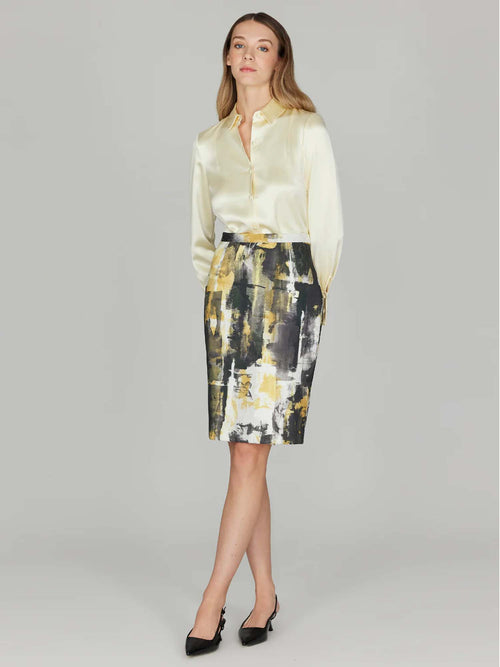 Mi Jong Lee Abstract Stretch Jacquard Pencil Skirt