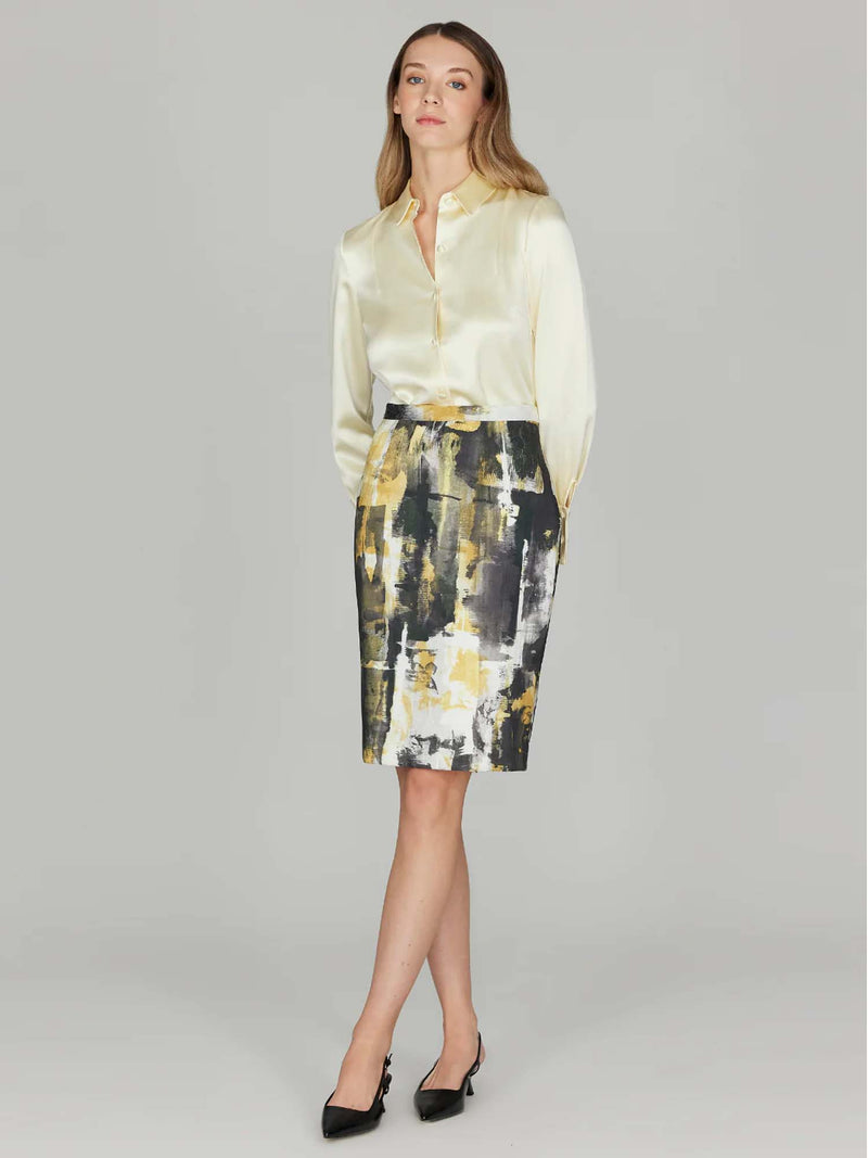 Mi Jong Lee Abstract Stretch Jacquard Pencil Skirt