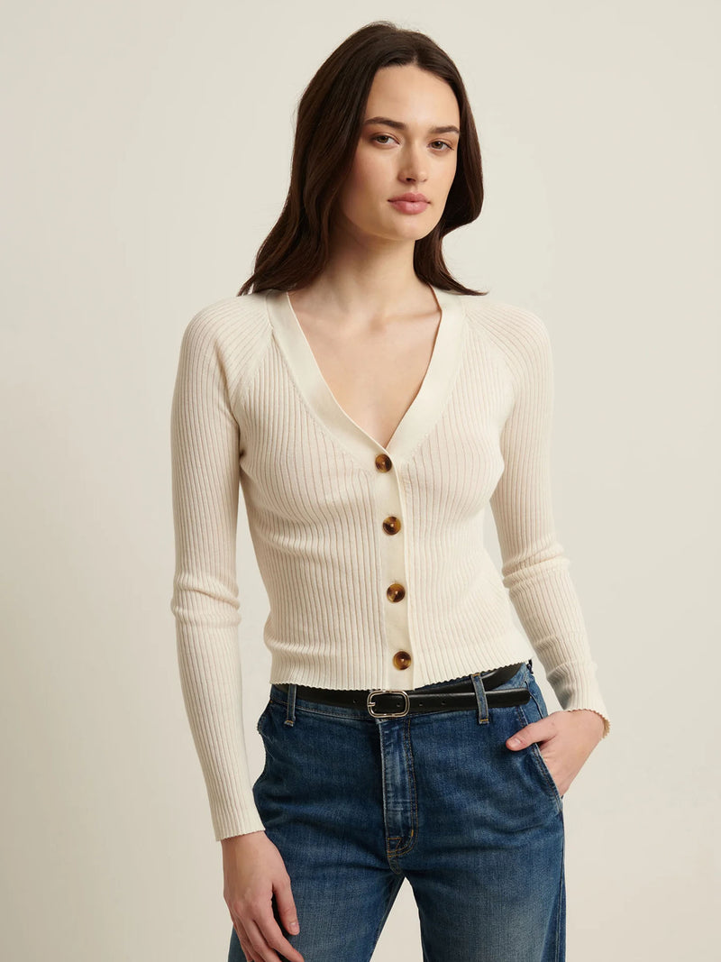 Patrick Assaraf Cupro Ribbed Cardigan
