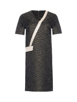 Mi Jong Lee Metallic Tweed Short Sleeve Shift Dress