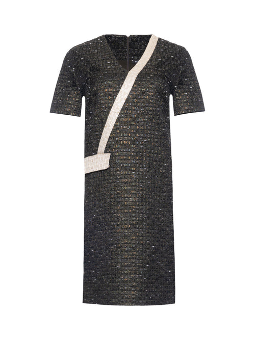 Mi Jong Lee Metallic Tweed Short Sleeve Shift Dress