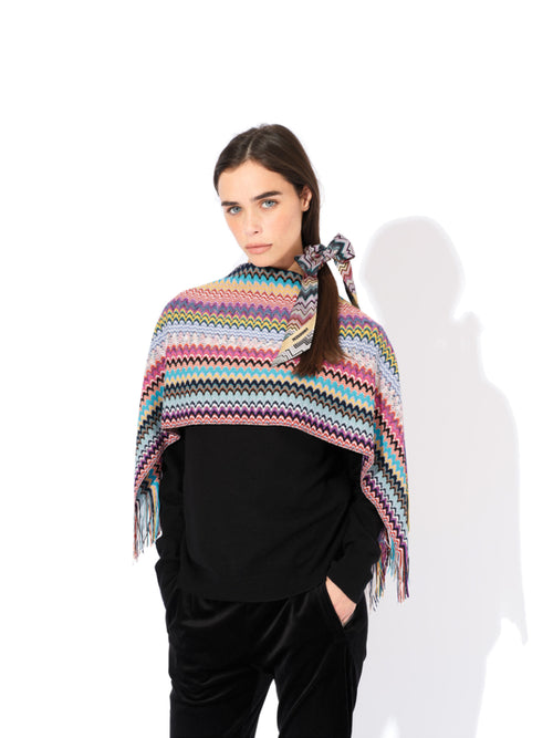 Missoni Poncho in Chevron Motif and Long Fringes