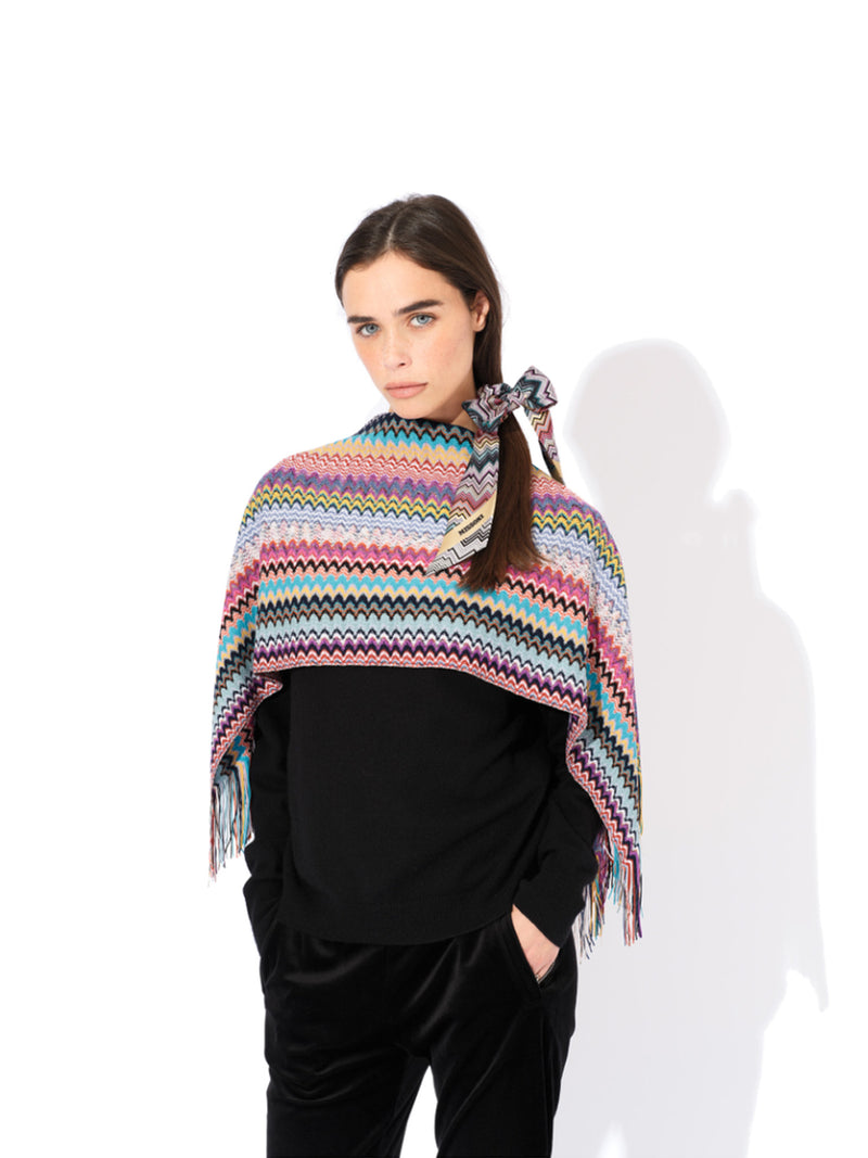 Missoni Poncho in Chevron Motif and Long Fringes