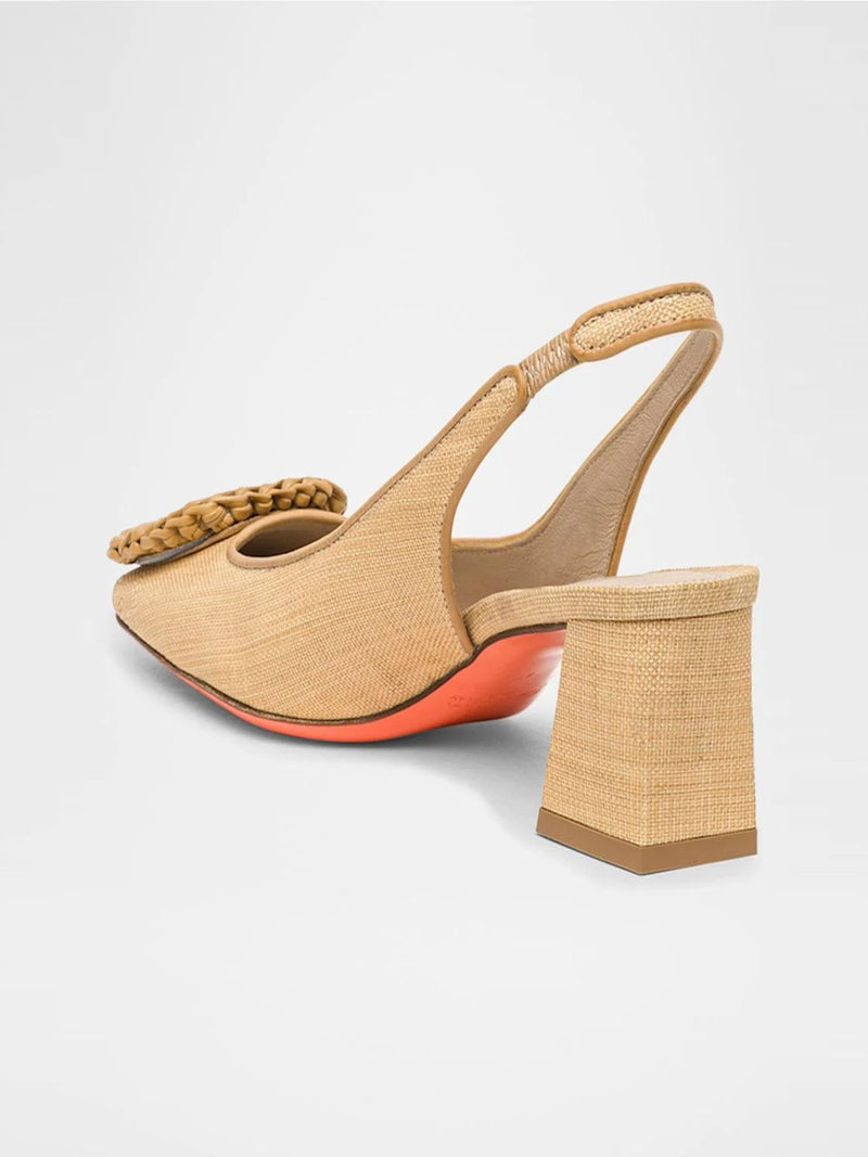 Santoni Raffia Mid Heel Slingback