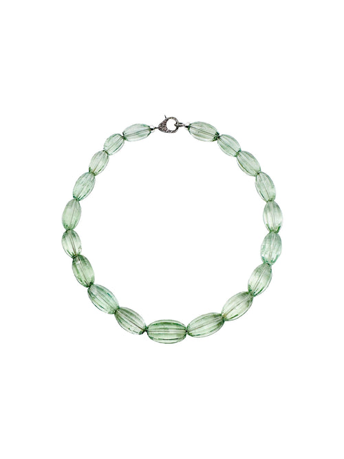 JMNYC Carved Green Amethyst Barrel Necklace with Diamond Clasp