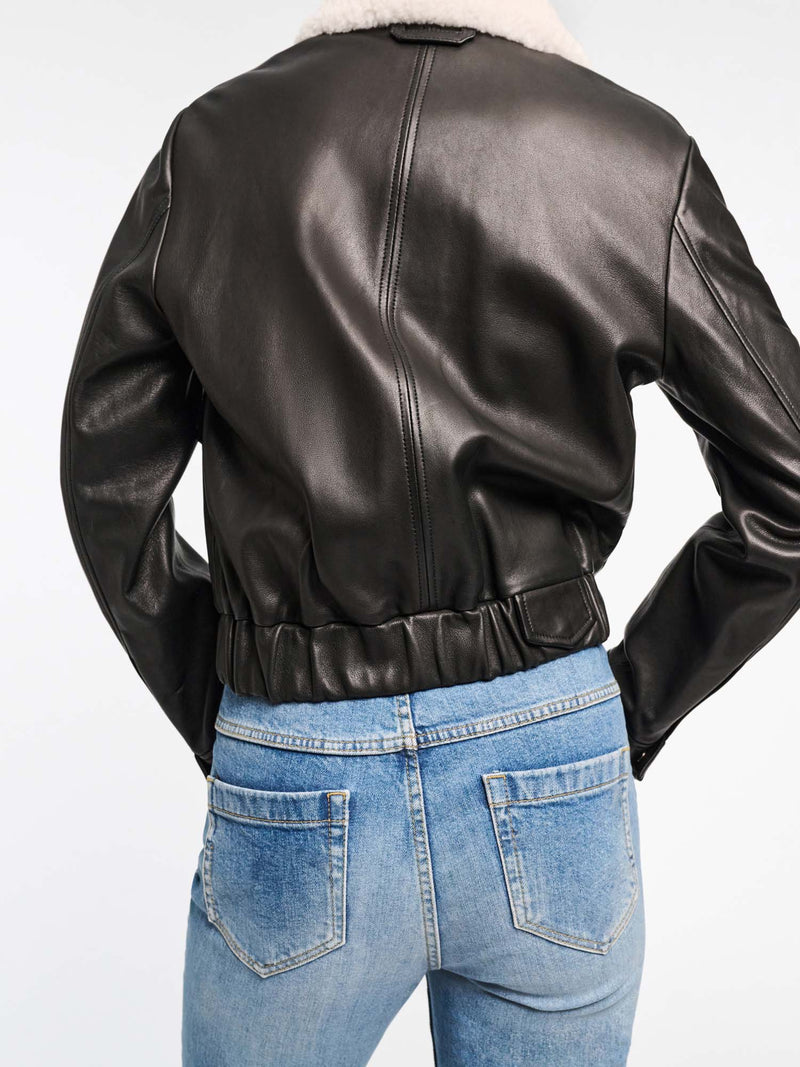 Dorothee Schumacher Sleek Statement Leather Jacket with Shearling Collar