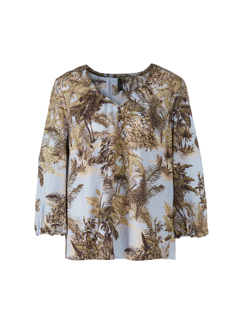 Marc Cain Blouse-style Top with Palm Motif Light Powder Blue 