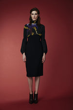 Mi Jong Lee Scuba Dress with Silk Blouse Detail