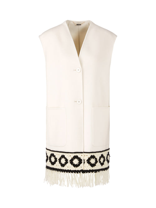 Marc Cain Long Waistcoat in Wool Casual Fitting Off White 