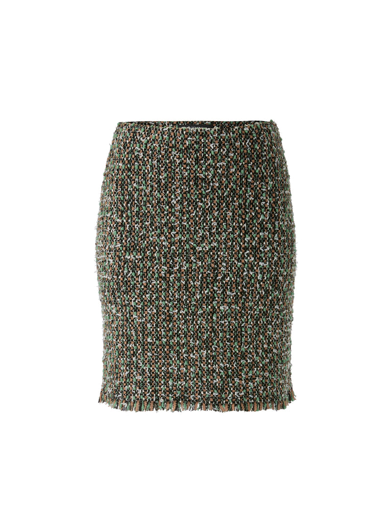 Marc Cain Mini Skirt in Stretchy Seamless Knit with Fringes Black