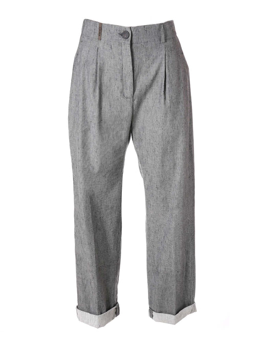 Peserico Pant w. Pleats in Stretch Linen Cotton - UPLOAD
