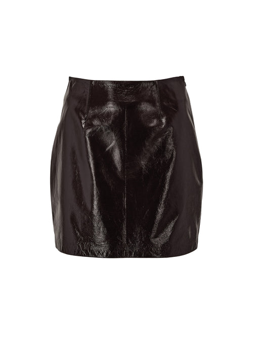 Dorothee Schumacher Sleek Shine Leather Short Skirt Dark Brown