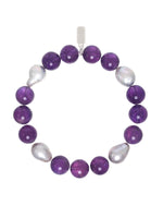 Margo Morrison Purple Amethyst &amp; Grey Baroque Pearls Stretch Bracelet
