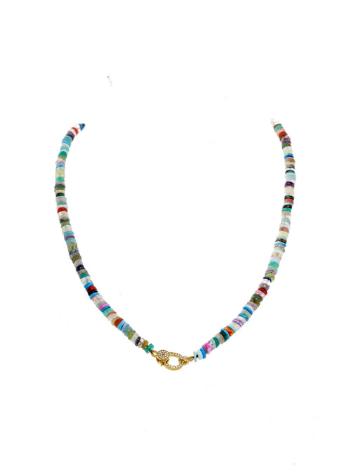 Margo Morrison Multi Stone Heishi Beaded Diamond/Gold Clasp Necklace 18kt Yellow Gold/ Sterling Silver 