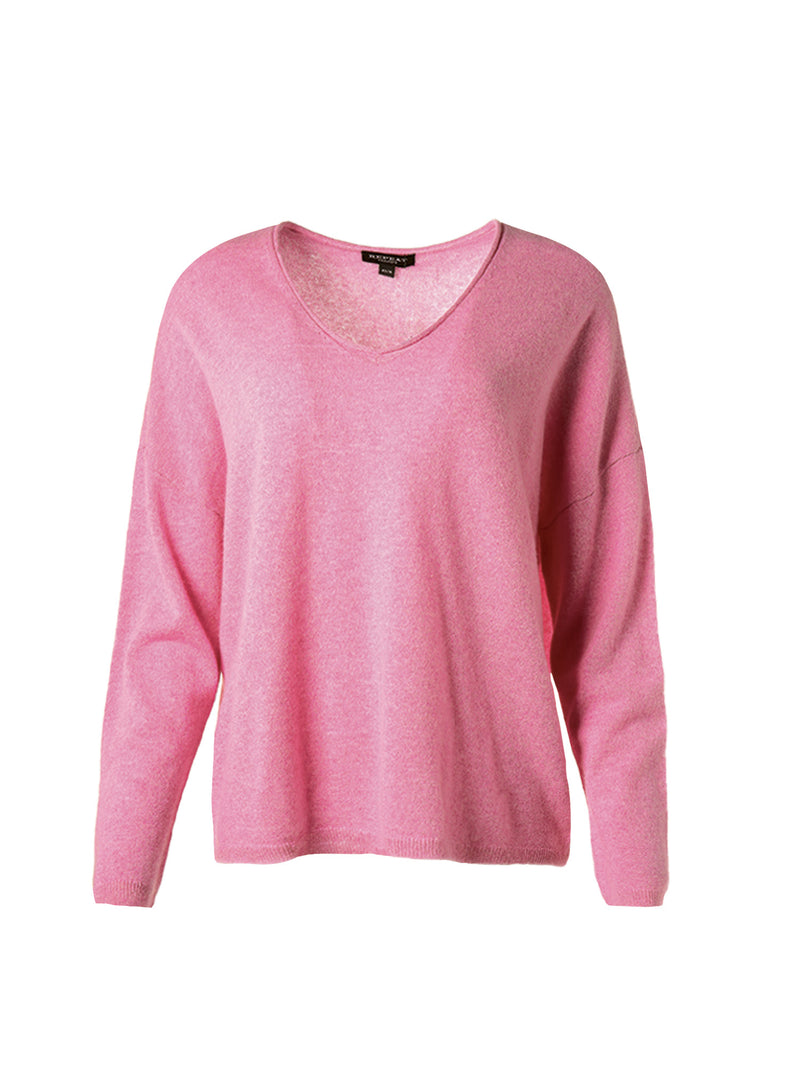 Repeat Organic Cash Knitted V-neck Pullover Blossom