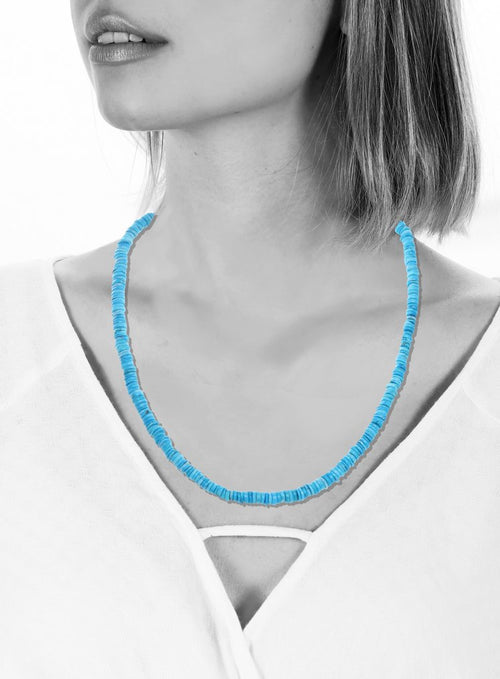 Margo Morrison Blue Turquoise Smooth Heishi Beaded Necklace Turquoise