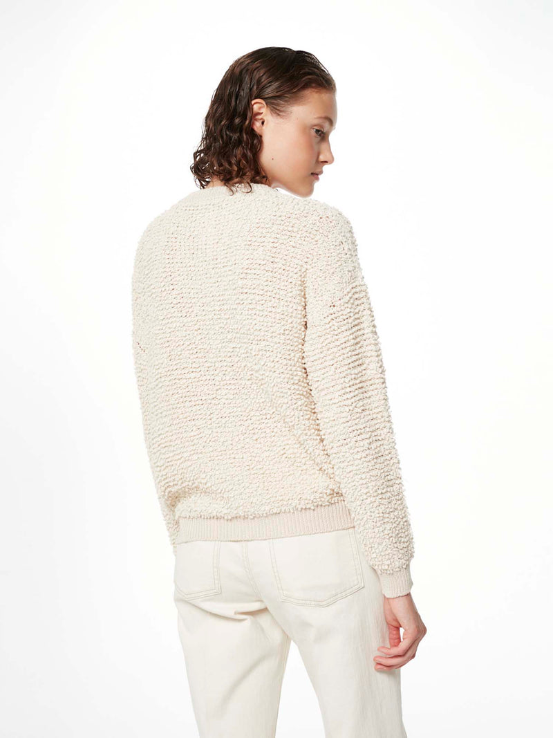 Peserico Tricot Cardigan with Flamed Cotton Yarn Antique White