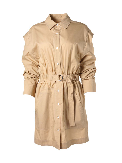 Derek Lam Hadley Ruched Sleeve Cotton Shirt Dress Light Khaki