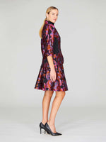 Mi Jong Lee Metallic Kaleidoscope Fitted Pleat Sleeve Jacket Purple Multi