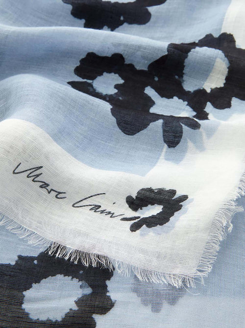Marc Cain Large Scarf with Flower Print White Blue Floral