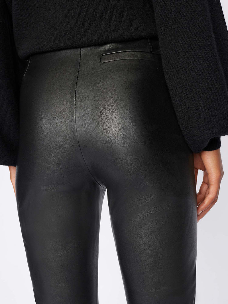 Black Faux Leather Biker Lady Pintuck Leggings High Waist Pants Fleece  inside