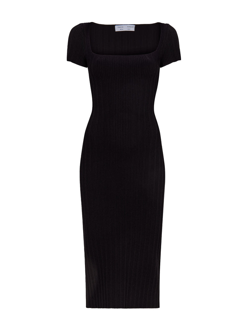 Proenza Schouler Rib Knit Short Sleeve Maxi Dress Black