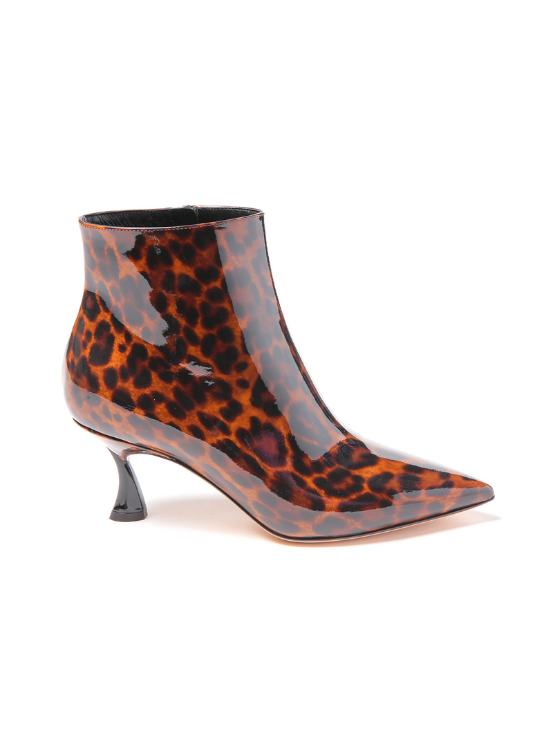 Casadei Leopard Print Patent Leather Ankle Bootie
