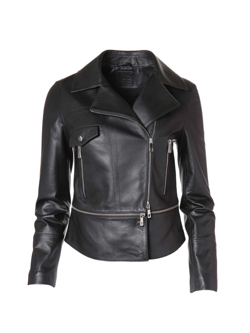 DESA 2-Way Leather Biker Jacket Black