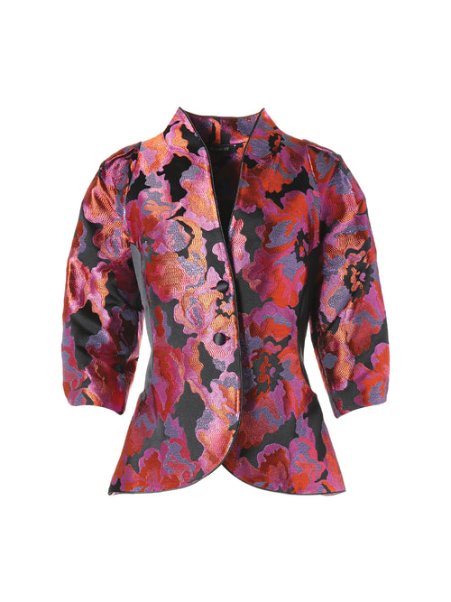 Mi Jong Lee Metallic Kaleidoscope Fitted Pleat Sleeve Jacket Purple Multi