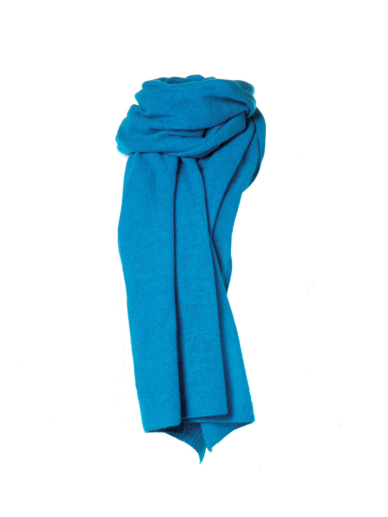 Repeat Loose Knit Organic Cashmere Scarf with Rib Detail Blue