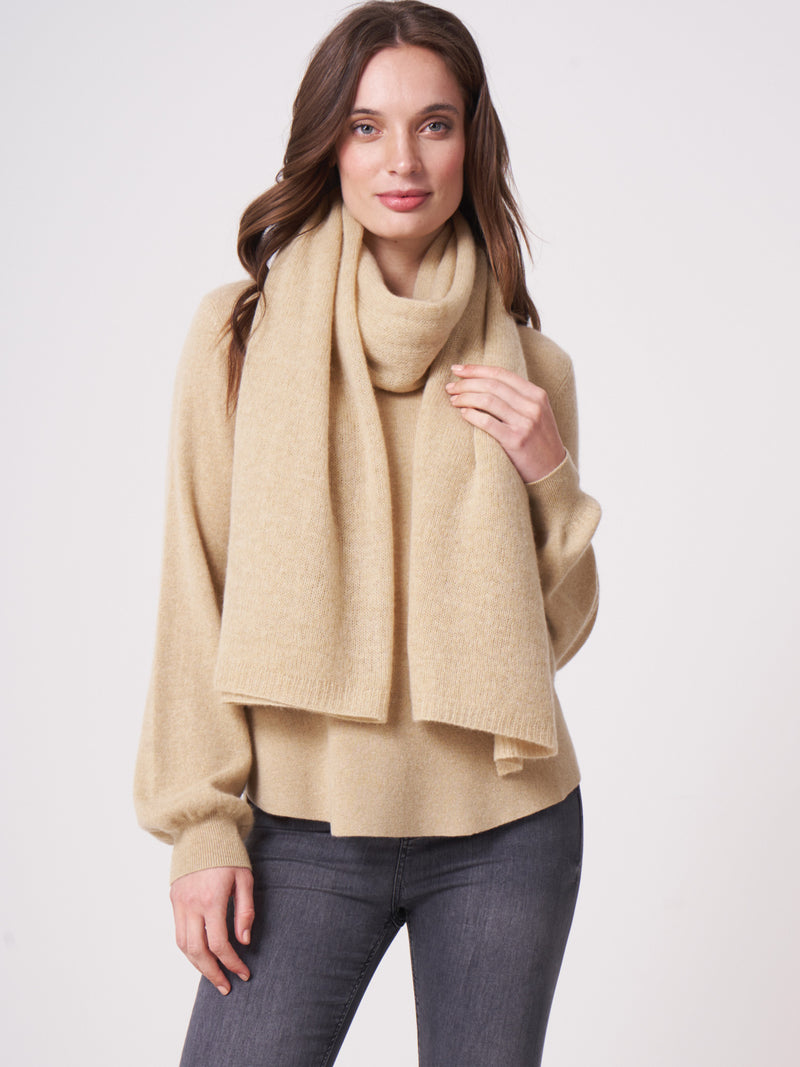 Repeat Loose Knit Organic Cashmere Scarf with Rib Detail Popcorn