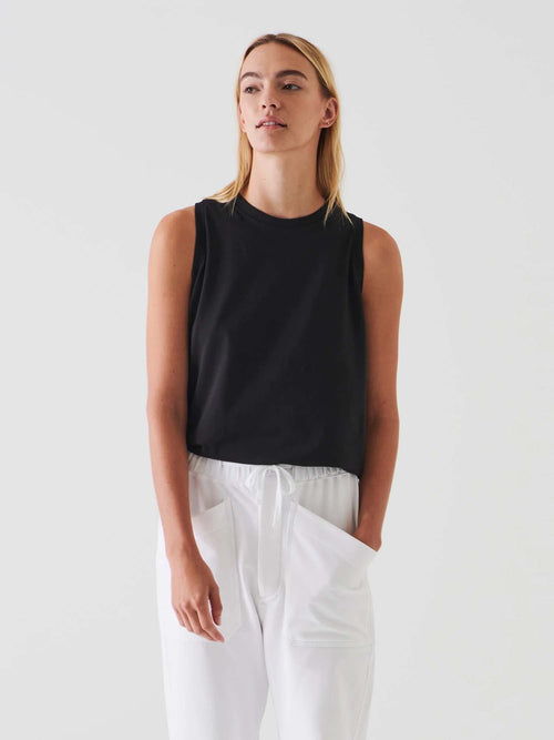 Patrick Assaraf Pima Cotton Stretch Boyfriend Tank Black
