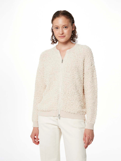 Peserico Tricot Cardigan with Flamed Cotton Yarn Antique White