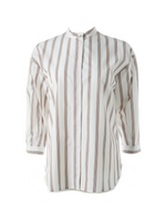 Peserico Mandarin Collar Shirt in Striped Collar