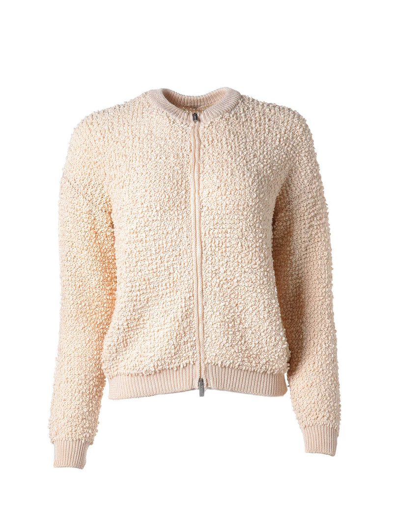Peserico Tricot Cardigan with Flamed Cotton Yarn Antique White