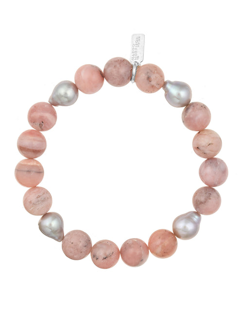 Margo Morrison Pink Opal &amp; 4 Small Grey Baroque Pearls Stretch Bracelet