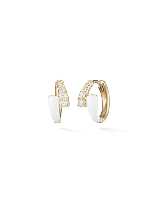 Melissa Kaye Lola Huggie Hoop Earrings White Enamel